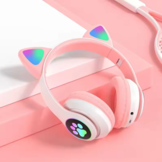Bluetooth Wireless Headphones Cat Ear Glow Light Stereo Bass Helmets Children Gamer Girl Gifts PC Phone Gaming Headset