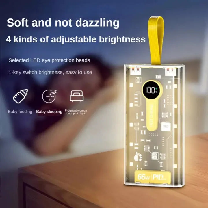 Transparent 66W High-Speed Power Bank – 20000mAh, PD 22W
