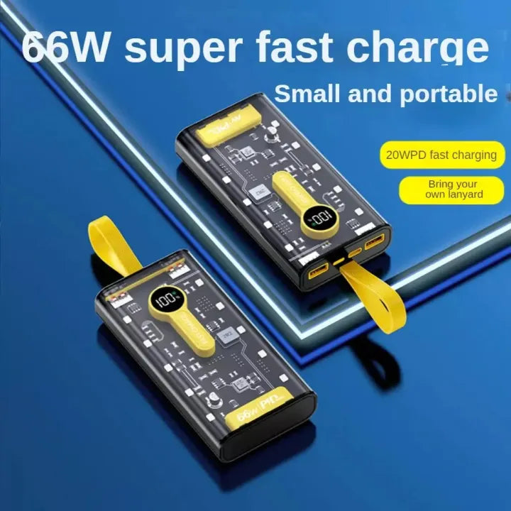 Transparent 66W High-Speed Power Bank – 20000mAh, PD 22W