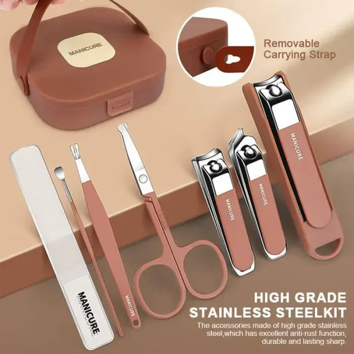 Premium 8-Piece Manicure and Pedicure Set | Stainless Steel Nail Clippers & Grooming Kit with Elegant Portable Travel Case