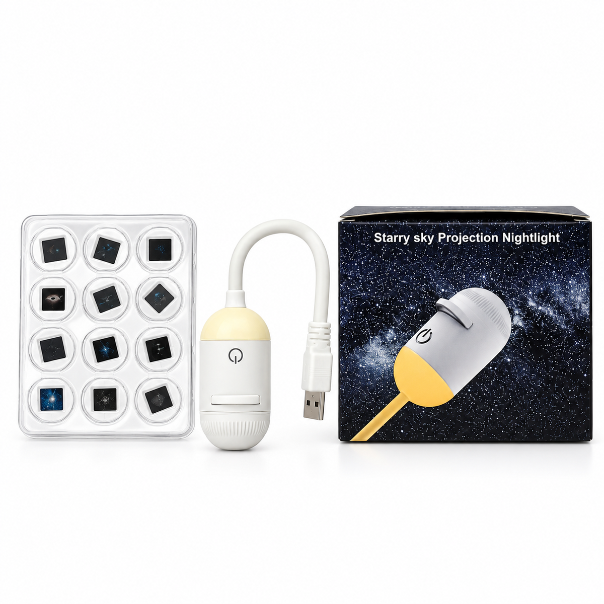 2-in-1 USB Mini Galaxy Star Projector & Bedside Night Light with 360° Flexible Design & 12 Interchangeable Disks